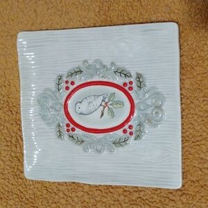 Elegant Grasslands Road china plate 7.5" square with winter white owl design